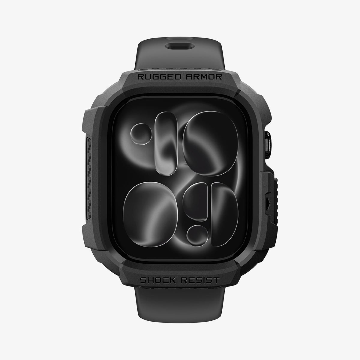 Apple Watch Series 12(42mm) Case Rugged Armor in Matte Black showing a front view of the rugged protective case with raised edges and reinforced corner coverage