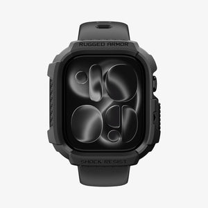 Apple Watch Series 12(42mm) Case Rugged Armor in Matte Black showing a front view of the rugged protective case with raised edges and reinforced corner coverage