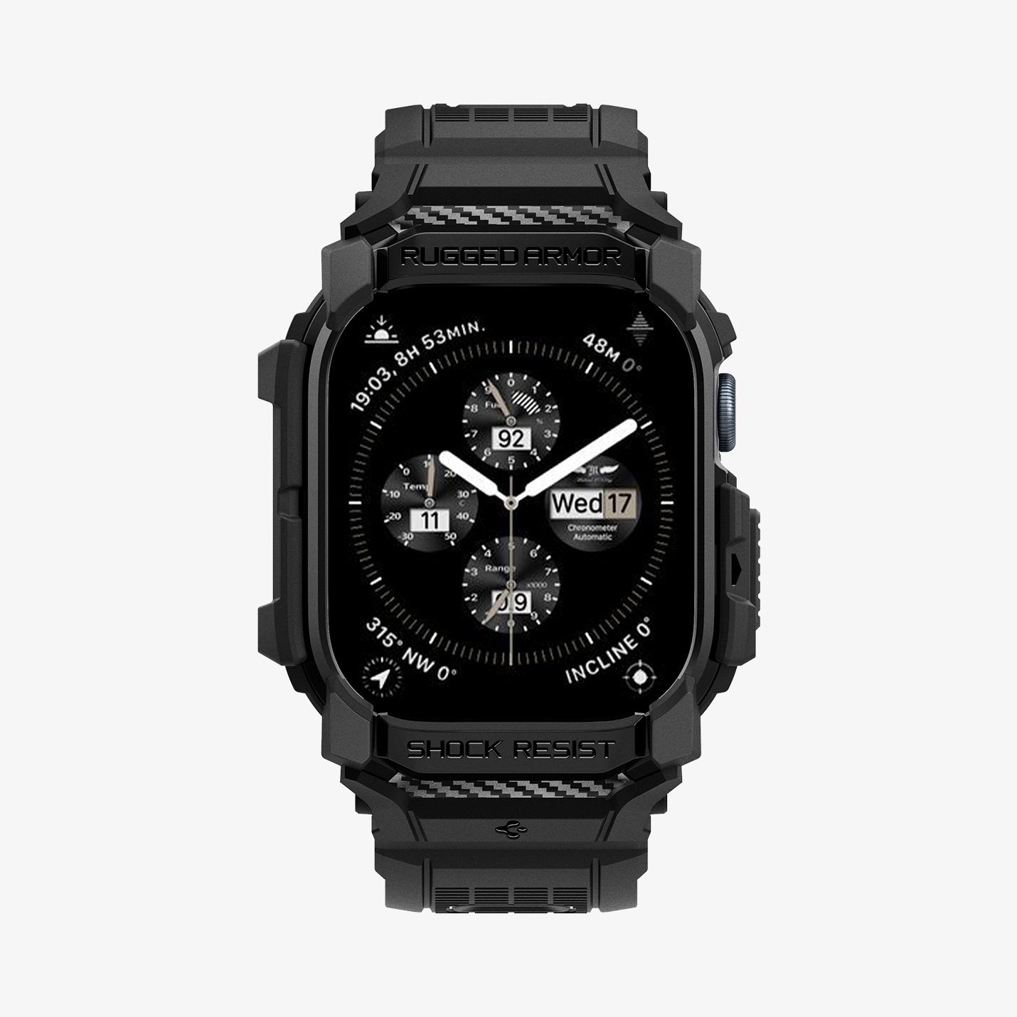 ACS08591 - Apple Watch Series 11 / 10 (42mm) Case Rugged Armor Pro in Matte Black showing the front and partial sides