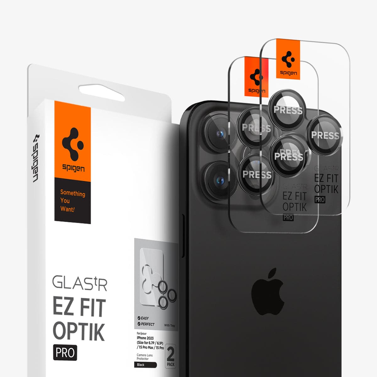 Spigen iPhone 15 Pro Max / 15 Pro Lens Protector – Optik Pro EZ Fit – Black product image 1