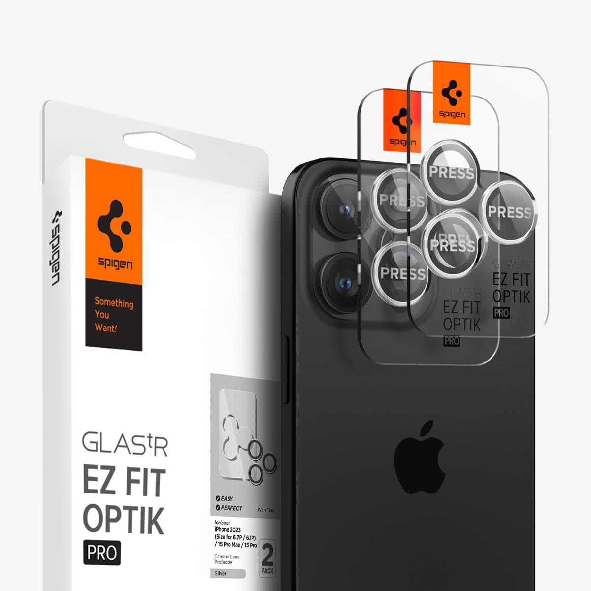 Spigen iPhone 15 Pro Max / 15 Pro Lens Protector – Optik Pro EZ Fit – Silver product image 1