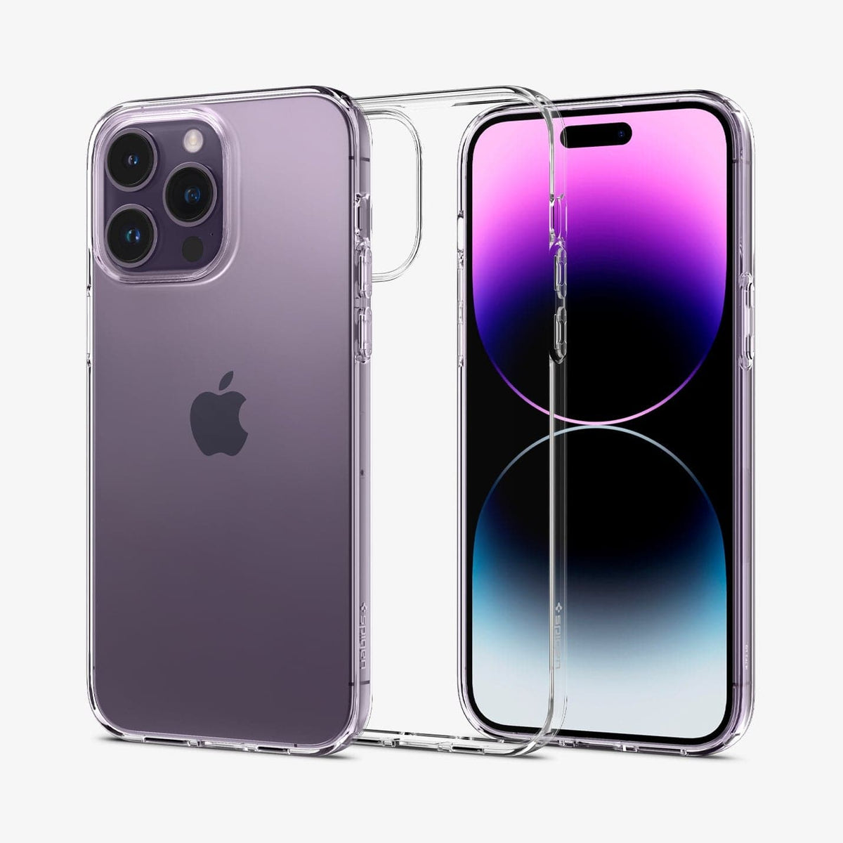 Spigen iPhone 14 Pro Max Case – Liquid Crystal in Crystal Clear – front and back views