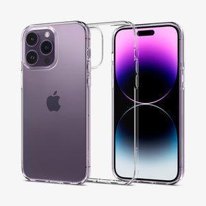 Spigen iPhone 14 Pro Max Case – Liquid Crystal in Crystal Clear – front and back views