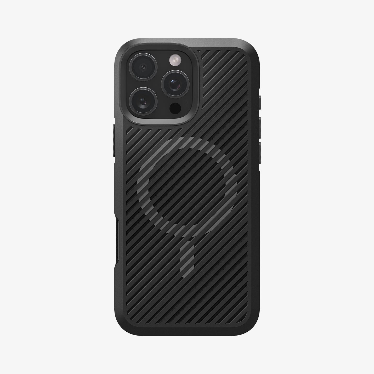 Spigen iPhone 16 Pro Core Armor MagFit case in Matte Black - rear view with magnetic ring pattern