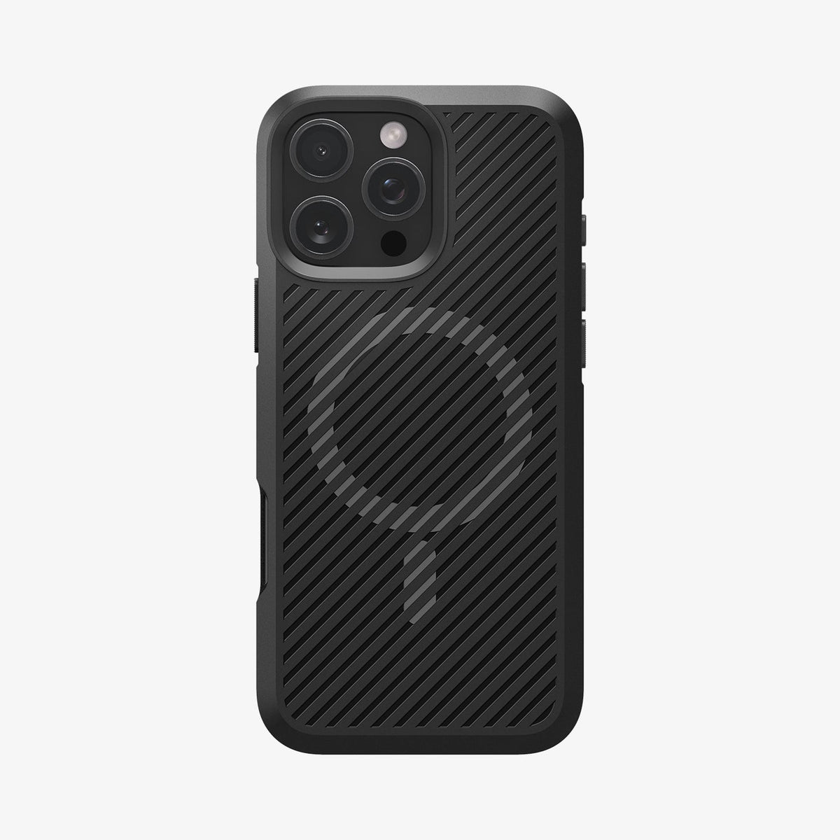 Spigen iPhone 16 Pro Max Core Armor MagFit case in Matte Black - rear view with magnetic ring pattern