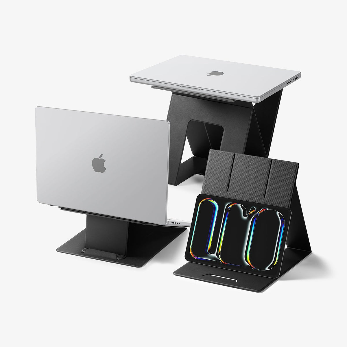AMP11119 - Slim Fold Laptop Stand | LD201-S10 Black showing front view and side