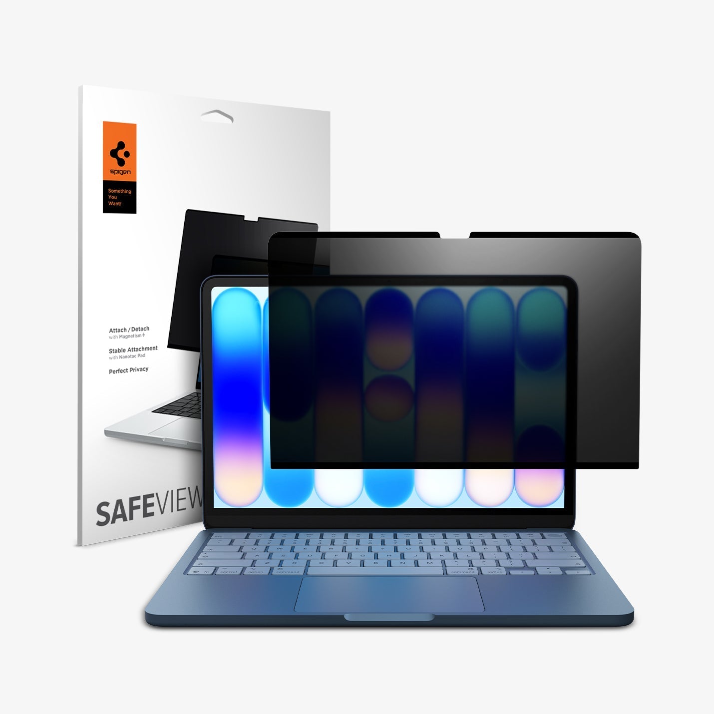 Spigen SafeView privacy screen for MacBook Neo 13-inch with package